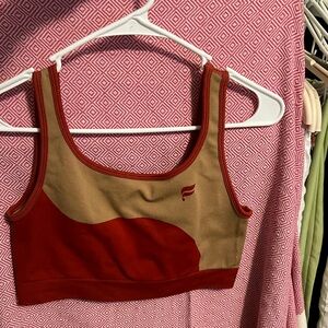 red and tan fabletics sports bra